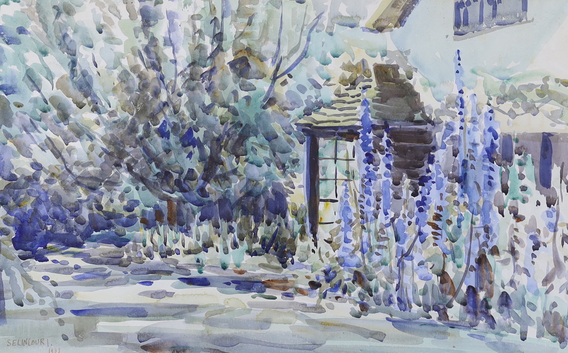 Selincourt, watercolour, Flower garden, signed and dated 1933, 53 x 33cm